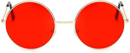 Unisex Red Silver Round Sunglass