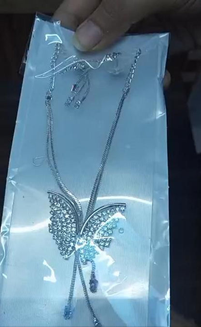 Butterfly Pendant Necklace with Earrings